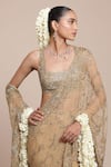 Shop_Arpita Mehta_Beige Net Embroidery Floral Square Neck Zari Pre-draped Saree With Blouse _Online_at_Aza_Fashions