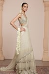 Arpita Mehta_Ivory Net Embroidery Mother Of Pearl Paan Neck Pre-draped Saree With Blouse _Online_at_Aza_Fashions