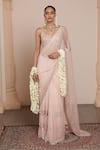 Buy_Arpita Mehta_Pink Net Embroidery Sequins Paan Neck Pre-draped Saree With Blouse _at_Aza_Fashions