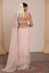 Shop_Arpita Mehta_Pink Net Embroidery Sequins Paan Neck Pre-draped Saree With Blouse _at_Aza_Fashions