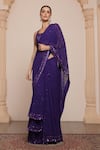 Buy_Arpita Mehta_Purple Georgette Embroidery Sequins Square Neck Ruffle Saree With Blouse _at_Aza_Fashions