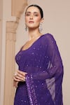 Shop_Arpita Mehta_Purple Georgette Embroidery Sequins Square Neck Ruffle Saree With Blouse _Online_at_Aza_Fashions