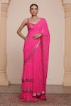 Buy_Arpita Mehta_Pink Georgette Embroidery Sequins Sweetheart Butti Pre-draped Saree With Blouse _at_Aza_Fashions