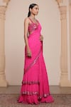 Buy_Arpita Mehta_Pink Georgette Embroidery Sequins Sweetheart Butti Pre-draped Saree With Blouse _Online_at_Aza_Fashions