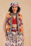 Buy_Payal Jain_Multi Color Linen Slub Printed Floral Open Jannah Vest _at_Aza_Fashions