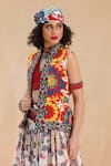 Payal Jain_Multi Color Linen Slub Printed Floral Open Jannah Vest _Online_at_Aza_Fashions