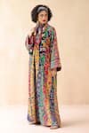 Buy_Payal Jain_Multi Color Cotton Printed Floral Stripe Plunge V Neck Embroidered Kaftan_Online_at_Aza_Fashions