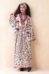 Buy_Payal Jain_Off White Cotton Printed Floral Plunge V Neck Farida Kaftan _at_Aza_Fashions