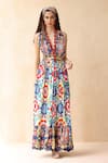 Buy_Payal Jain_Multi Color Linen Slub Printed Botanical Halter Neck Omaira Dress _at_Aza_Fashions