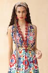 Payal Jain_Multi Color Linen Slub Printed Botanical Halter Neck Omaira Dress _Online_at_Aza_Fashions