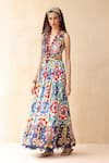 Buy_Payal Jain_Multi Color Linen Slub Printed Botanical Halter Neck Omaira Dress _Online_at_Aza_Fashions