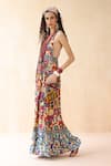 Buy_Payal Jain_Multi Color Double Georgette Printed Tropical Plunge V Neck Rabia Dress _Online_at_Aza_Fashions