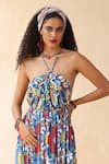 Buy_Payal Jain_Blue Double Georgette Printed Floral Halter Neck Sahar Dress _Online_at_Aza_Fashions