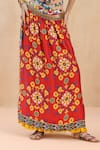 Payal Jain_Red Linen Slub Print Boho Fleur Wajiha Skirt _Online_at_Aza_Fashions