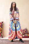 Buy_Payal Jain_Multi Color Mashru Satin Print Gullista Open Neck Gulnar Long Cape _at_Aza_Fashions