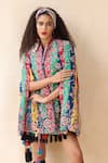 Payal Jain_Multi Color Cotton Fabric Embroidery Fizza Bloom Vine Cape _Online_at_Aza_Fashions