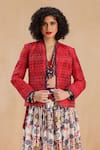 Buy_Payal Jain_Red Silk Print Ikat Jaal Open Neck Leena Jacket _at_Aza_Fashions