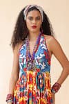 Payal Jain_Multi Color Linen Slub Print Mosaic Flora Halter Neck Naseem Dress _Online_at_Aza_Fashions