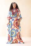 Buy_Payal Jain_Off White Linen Slub Print Fleur Swerve V Neck Gulzar Kaftan _at_Aza_Fashions