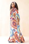 Buy_Payal Jain_Off White Linen Slub Print Fleur Swerve V Neck Gulzar Kaftan _Online_at_Aza_Fashions