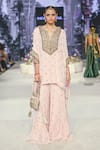 Buy_Payal Singhal_Pink Mukaish Georgette Shahnaaz Zari Embroidered Asymmetric Tunic With Sharara _at_Aza_Fashions