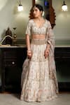 Buy_Payal Singhal_Cream Organza Embroidered Zardozi Sultana Forest Whisper Print Lehenga Set 