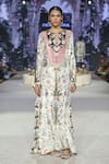 Buy_Payal Singhal_Off White Velvet Embroidered Forest Wisper Notched Mehuish Printed Kaftan _at_Aza_Fashions