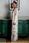 Payal Singhal_Off White Velvet Embroidered Forest Wisper Notched Mehuish Printed Kaftan _Online_at_Aza_Fashions