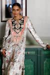 Buy_Payal Singhal_Off White Velvet Embroidered Forest Wisper Notched Round Mehuish Print Kaftan _Online_at_Aza_Fashions