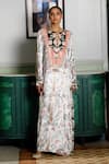 Shop_Payal Singhal_Off White Velvet Embroidered Forest Wisper Notched Round Mehuish Print Kaftan _Online_at_Aza_Fashions