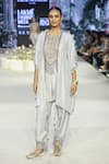 Shop_Payal Singhal_Grey Dola Silk Embroidered Tassel Round Razia Yoke Kaftan With Salwar _at_Aza_Fashions