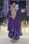 Buy_Payal Singhal_Purple Mukaish Silk Mul Embroidered Zardosi Notched Zinat Yoke Anarkali Set _at_Aza_Fashions