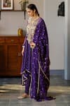 Payal Singhal_Purple Mukaish Silk Mul Embroidered Zardosi Notched Zinat Yoke Anarkali Set _Online_at_Aza_Fashions