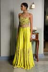 Buy_Payal Singhal_Yellow Georgette Embroidered Zardosi Nisa Floral Tube Blouse And Sharara Set _Online_at_Aza_Fashions