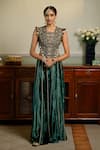 Payal Singhal_Green Velvet Embroidered Zardosi Round Benazir Blouse And Sharara Set _at_Aza_Fashions