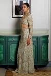 Buy_Payal Singhal_Green Georgette Embroidered Pearl Square Soha Blouse And Skirt Set _Online_at_Aza_Fashions