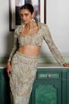 Shop_Payal Singhal_Green Georgette Embroidered Pearl Square Soha Blouse And Skirt Set _Online_at_Aza_Fashions