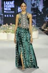 Shop_Payal Singhal_Green Velvet Embroidered Zardosi Round Tasseled Blouse And Skirt Set _at_Aza_Fashions