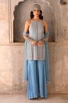 Buy_Chamee and Palak_Blue Crepe Embroidered Zardosi Round Tamara Kurta Set _at_Aza_Fashions