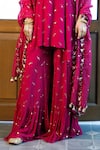 Payal Singhal_Pink Mukaish Georgette Zari Embroidered Asymmetric Tunic Sharara Set _Online_at_Aza_Fashions