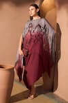 Buy_Tasuvure_Maroon Satin Silk Round Slip Easy Dress With Shaded Cape _at_Aza_Fashions