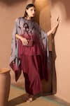 Buy_Tasuvure_Maroon Satin Silk Round Slip Easy Dress With Shaded Cape _Online_at_Aza_Fashions