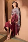 Shop_Tasuvure_Maroon Satin Silk Round Slip Easy Dress With Shaded Cape _Online_at_Aza_Fashions