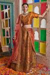 Buy_Tasuvure Indes_Orange Brocade Silk Woven Dori Round Banarasi Begum Floral Jaal Lehenga Set _at_Aza_Fashions