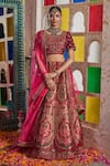 Buy_Tasuvure Indes_Red Georgette Woven Dori Round Banarasi Begum Floral Jaal Bridal Lehenga Set _at_Aza_Fashions