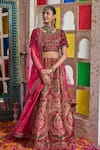 Tasuvure Indes_Red Georgette Woven Dori Round Banarasi Begum Floral Jaal Bridal Lehenga Set _Online_at_Aza_Fashions