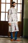 PS Men by Payal Singhal_Ivory Velvet Printed Forest Whisper Pattern Bundi Kurta Set _Online_at_Aza_Fashions