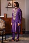 Buy_PS Men by Payal Singhal_Purple Mukaish Silkmul Embroidered Zari Foliage Bundi Kurta Set _Online_at_Aza_Fashions