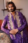 Shop_PS Men by Payal Singhal_Purple Mukaish Silkmul Embroidered Zari Foliage Bundi Kurta Set _Online_at_Aza_Fashions