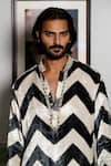 Shop_PS Men by Payal Singhal_Off White Velvet Printed Chevron Kurta With Salwar _Online_at_Aza_Fashions